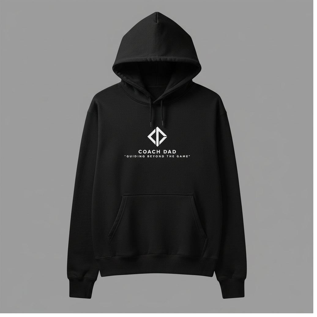 Legacy Hoodie in heavyweight black fleece with embroidered Coach Dad diamond monogram.